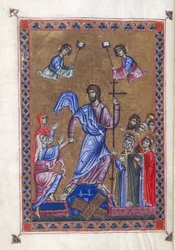 Egerton 1139, f.9v Harrowing of Hell, illustrasjon fra 