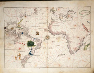 Afrika, Europa og en del av Amerika, fra Atlas of the World i trettitre kart, av Battista Agnese