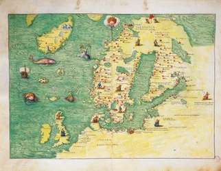 Nord-Europa, fra Atlas of the World i trettitre kart, av Battista Agnese