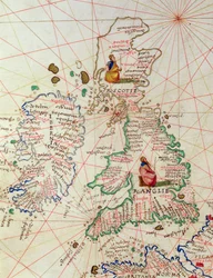 Kongedømmene England og Skottland, fra et verdensatlas i 33 kart, Venezia, 1. september 1553 (blekk på vellum) (detalj fra 330949)