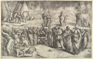 The Israelites Gathering Manna, ca. 1547.    1194662   no       norwegian Successfully Translated  Original: ""Le domaine de Mount Fyans en Australie"" (Mount Fyans homestead) Peinture de Louis Buvelot (1814-1888) - 1869 - Oil on canvas Dim 58,6x95,3 cm Na