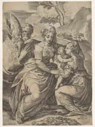 Madonna og barn med hellige etter Parmigianino.