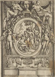 The Judgment of Paris, mann som sitter til venstre strekker seg ut til en kvinne som er flankert av ..., ca. 1540-80.