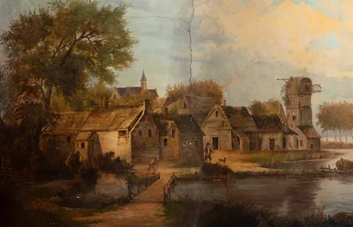 Andre bakrom på baksiden, møterom, veggmalerier med landlige scener i klassisk stil, trolig fra rundt 1810, scene 3