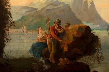 Andre bakrom på baksiden, møterom, veggmalerier med landlige scener i klassisk stil, trolig fra rundt 1810, scene 5