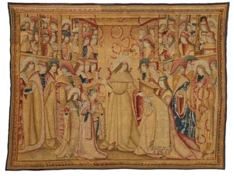 Tapestry, Jonathan Maccabeus Receiving a Purple Robe, laget i Brussel, Belgia, rundt 1490-1500 (ull og silke)