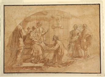 Tegning, pave mottar besøkende, 1590–1646