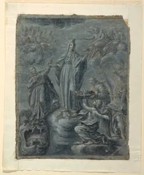 Tegning, Forside: Jomfruens kroning, omkring 1630