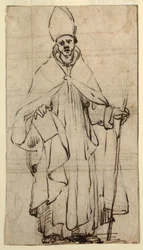 Tegning, stående biskop, ca. 1620