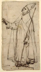 Tegning, stående biskop, ca. 1620