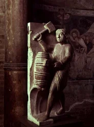 Cooper: August fra en statuary kalender av Labours of the Months, ca. 1200 (stein)