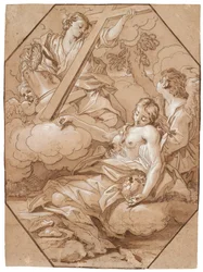 The Ecstasy of Saint Mary Magdalene, ca. 1715-19 (penn og blekk med brun vask, forsterket med hvit, med åttekantede innrammingslinjer av brunt blekk på lagt papir)