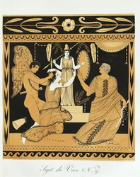Ajax The Lesser fornærmer Cassandra ved foten av Athenas statue (trykk)