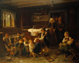 Barn som leker i et interiør, 1873