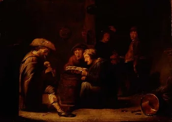 Tavernainteriør med to sangere og en sekkepiper (panel)