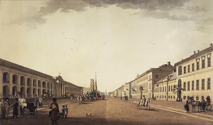 Utsikt over Nevsky Prospekt nær Gostiny Dvor i St. Petersburg, 1799