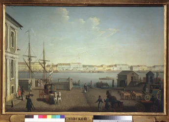 Quai des Anglais i St. Petersburg. Maleri av Benjamin Paterssen (1748-1815), olje på lerret, ca 1790. Svensk kunst