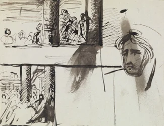Studie av en gruppe figurer og en studie av en manns hode