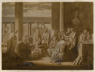 Know Thy Self, 1768 (jern gallevask blekk, oljeimpasto og vask på elfenbensfarget papir)