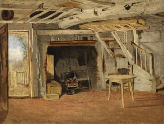 Studie av et hytteinteriør, ca. 1869