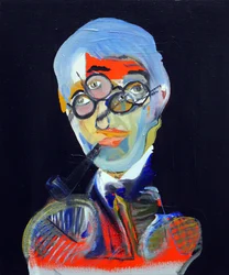 50 store forfattere i historien: Jean-Paul Sartre, 2015 (olje og akryl på lerret)