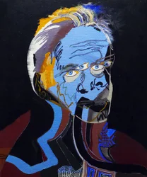 50 store forfattere i historien: Patrick Modiano, 2015 (olje og akryl på lerret)