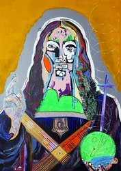 Overraskelse: Salvator Mundi, 2020 (olje, papir og akryl på lerret)