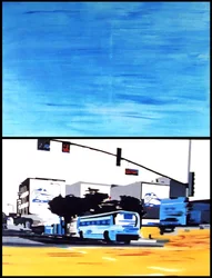 Den blå bussen kaller på oss, 2003 (olje på to sammenstilte lerret)
