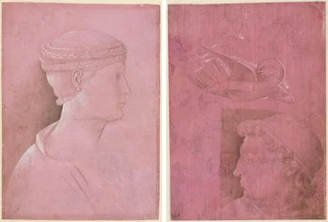 Byste av en kvinne (recto); Leder for en mann, to studier av en kvinnes profil, og en studie av en engel (verso)