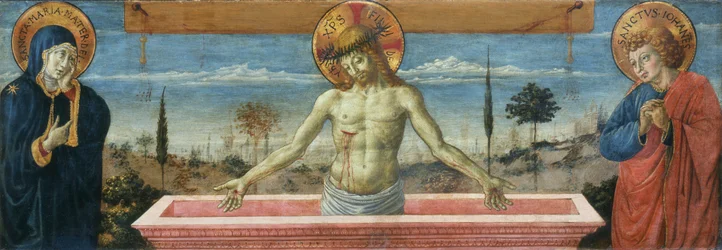 Sorgens mann mellom jomfruen og evangelisten Johannes, 1469-1474.