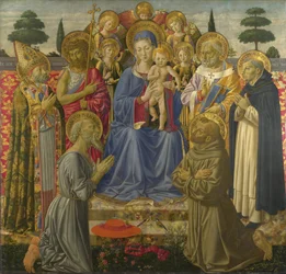 Jomfruen og barnet tronet blant engler og hellige, 1460-tallet