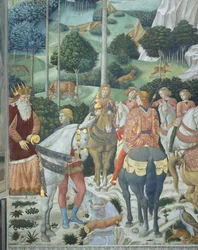 Giuseppe, patriarken av Konstantinopel, som en av de tre kongene, detalj fra syklusen De vise menns reise i kapellet, ca. 1460 (freske)