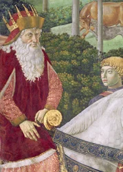 Giuseppe, patriarken av Konstantinopel, som en av de tre kongene, detalj fra Journey of the Magi-syklusen i kapellet, ca. 1460 freskomaleri av 70601