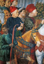 Italia, Firenze, Malt bilde av Cosimo il Vecchio (Cosimo den eldste), detalj