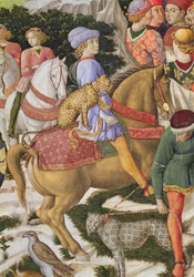 Portrett av Giuliano deMedici 1453-78, detalj fra Journey of the Magi-syklusen i kapellet, ca. 1460 freskodetalj av 70601