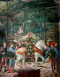 Den bysantinske keiseren "The Journey of the Magi". Cortege of the Magi of Jerusalem i Betlehem kalles på italiensk "Viaggio dei Magi" eller "Cavalcata dei Magi" detalj som representerer den bysantinske keiseren John VIII Palaeologue (1392-1448). Detalj. F