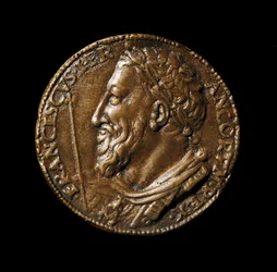 Bronsemedaljong med et portrett av kong Frans I (1494-1547), utført av Benvenuto Cellini (1500-1571), 1538. Diameter 38 cm. Firenze, Museo Nazionale del Bargello