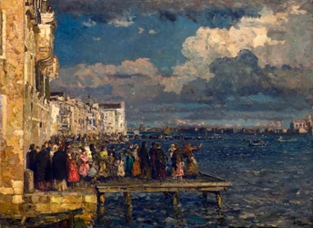 Forberedelse til festen for forløseren i Venezia Maleri av Beppe Ciardi (1875-1932) 1910-1915 Privat samling