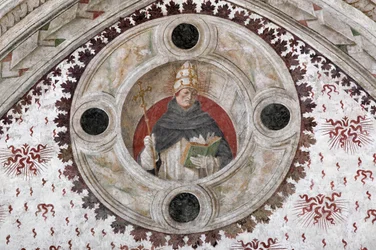 Representasjon av en dominikansk pave (Innocent V eller Benoit XI) (En dominikansk pave) Fresco av Bernardino Zenale og Bernardino Butinone