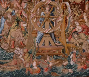 flamsk billedvev. Serien The Honours. Fortune, The Way to the Honours (La Fortuna, Camino de los Honores). Femte billedvev i serien. Modelltegnere fra kretsen til Bernard van Orley og Jan Gossaert de Mabuse. Produksjon Pieter van Aelst, Brusse