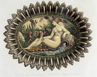 La nymph de Fontainebleau - Plat céramique, i "The work of Bernard Palissy" av C. Delange og C. Borneman, Paris