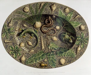 Plate à reptiles - Plate céramique, i "" The work of Bernard Palissy"" av C. Delange og C. Borneman, Paris