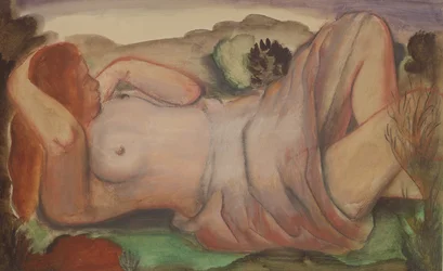 Liggende naken i et landskap, ca. 1940 (gouache, akvarell og blyant)