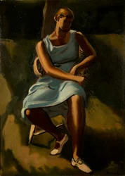 Sittende kvinnefigur (olje på lerret)