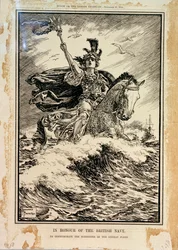 Til ære for den britiske marinen. Til minne om den tyske flåtens overgivelse. Forsiden av Punch, 27. november 1918