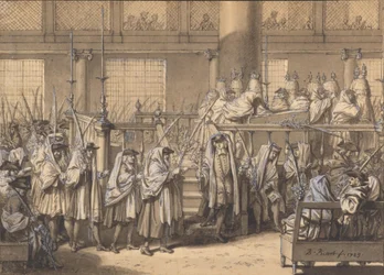 Prosesjon med palmegrener under løvhyttefesten i den portugisiske synagogen i Amsterdam