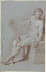 Sittende akademi naken, som tegner