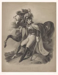 Cussier ved siden av hesten sin Le cuirassier (tittel på objekt) Nye litografier med to typer kritt (serietittel) Nouveaux grupperer aux deux fargestifter (serietittel på objekt)