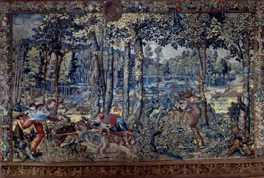 Hanging of the Hunts of Maximilian kjent som “" Beautiful Hunts of Guise ”: August, The Virgin, The Deer Hunt, The Hatcheries - Tapestry av Bernard Van Orley (Barend, Barent, Bernaert Van Brussel