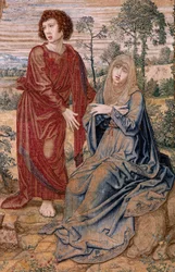 flamsk billedvev. Serien Dais of Charles V (Baldachin of Margaret of Austria). Barmhjertighetens Kristus (Cristo de la Misericordia). Tapetpanel bak pallen. Modell Bernard van Orley (1491-1542). Produksjon Pieter de Pannemaker, Brussel. 1518-1524. Stoff G